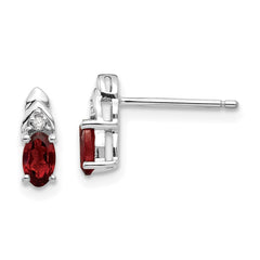 14K White Gold Garnet and Diamond Post Earrings