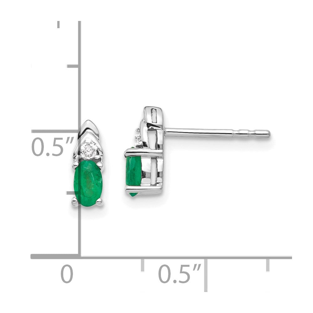 14K White Gold Emerald and Diamond Post Earrings