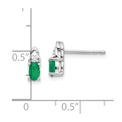 14K White Gold Emerald and Diamond Post Earrings