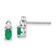 14K White Gold Emerald and Diamond Post Earrings