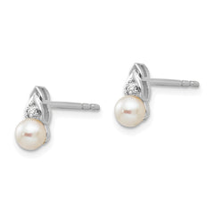 14K White Gold FWC Pearl and Diamond Post Earrings