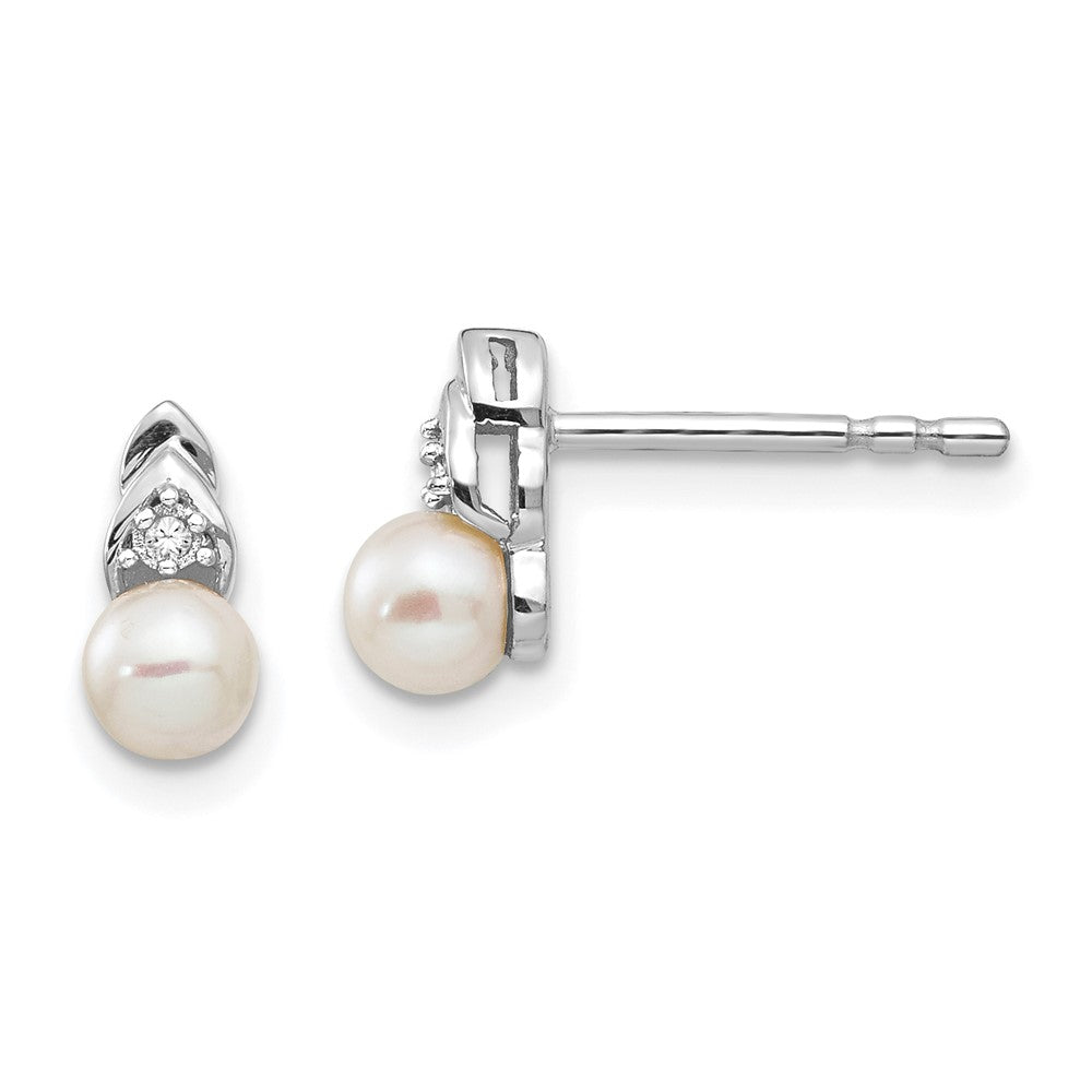 14K White Gold FWC Pearl and Diamond Post Earrings