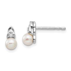 14K White Gold FWC Pearl and Diamond Post Earrings