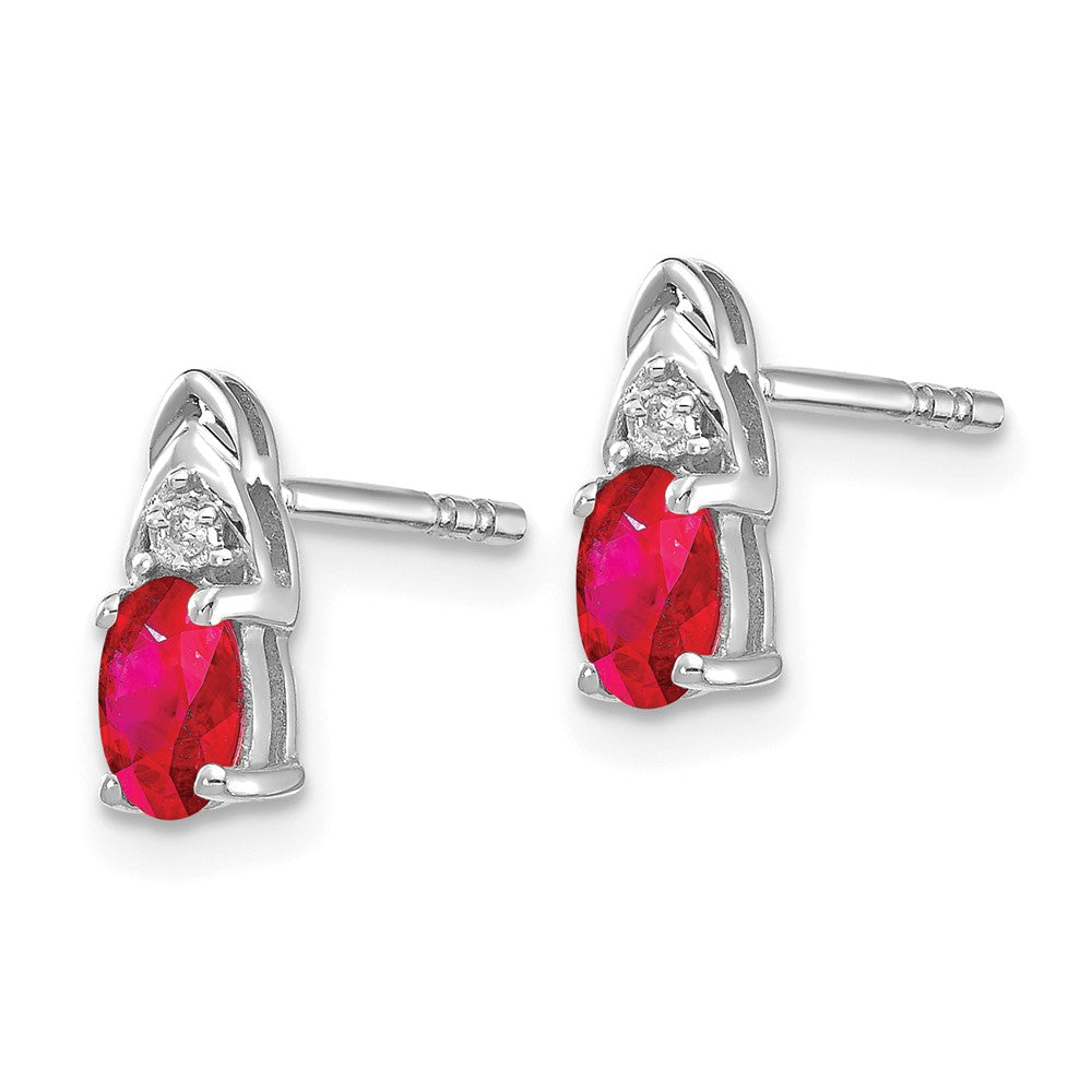 14K White Gold Ruby and Diamond Post Earrings