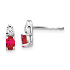 14K White Gold Ruby and Diamond Post Earrings