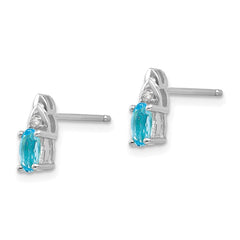 14K White Gold Blue Topaz and Diamond Post Earrings