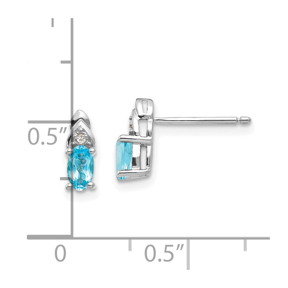 14K White Gold Blue Topaz and Diamond Post Earrings