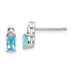 14K White Gold Blue Topaz and Diamond Post Earrings