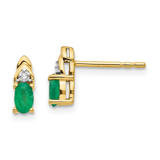 14K Yellow Gold Emerald and Diamond Earrings