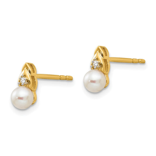 14K Yellow Gold FWC Pearl and Diamond Earrings