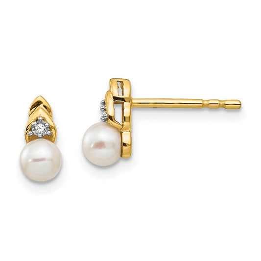 14K Yellow Gold FWC Pearl and Diamond Earrings