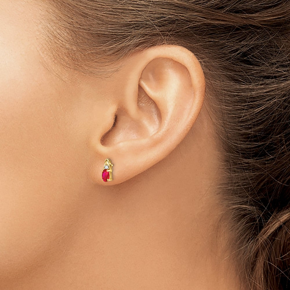 14K Yellow Gold Ruby and Diamond Earrings