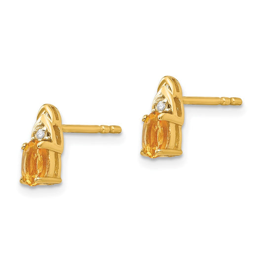 14K Yellow Gold Citrine and Diamond Earrings