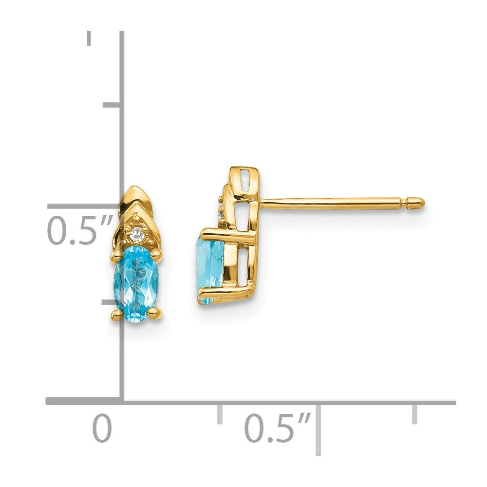 14K Yellow Gold Blue Topaz and Diamond Earrings