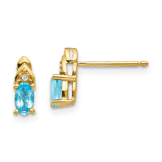 14K Yellow Gold Blue Topaz and Diamond Earrings