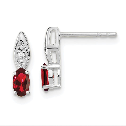 14K White Gold Garnet and Diamond Post Earrings