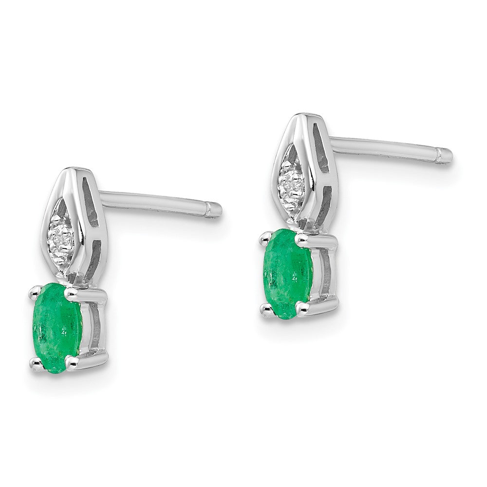 14K White Gold Emerald and Diamond Post Earrings