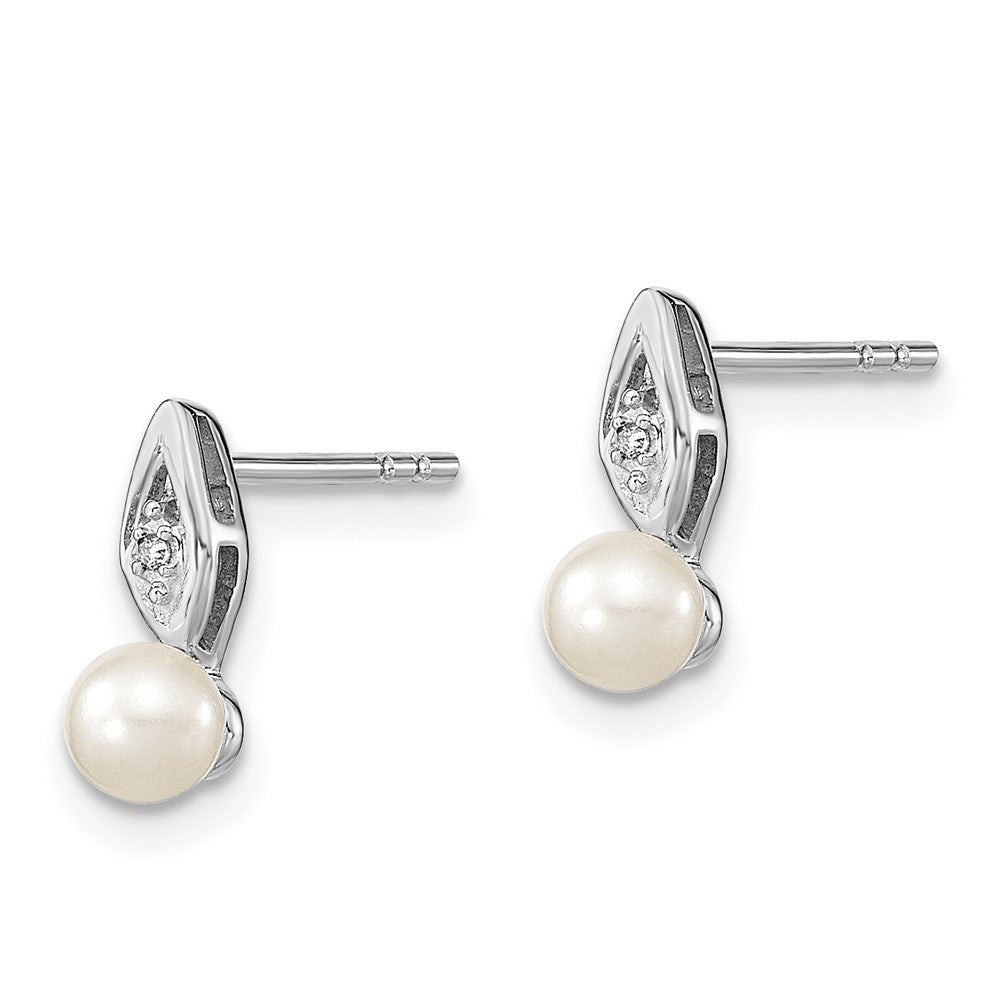 14K White Gold FWC Pearl and Diamond Post Earrings