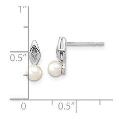 14K White Gold FWC Pearl and Diamond Post Earrings