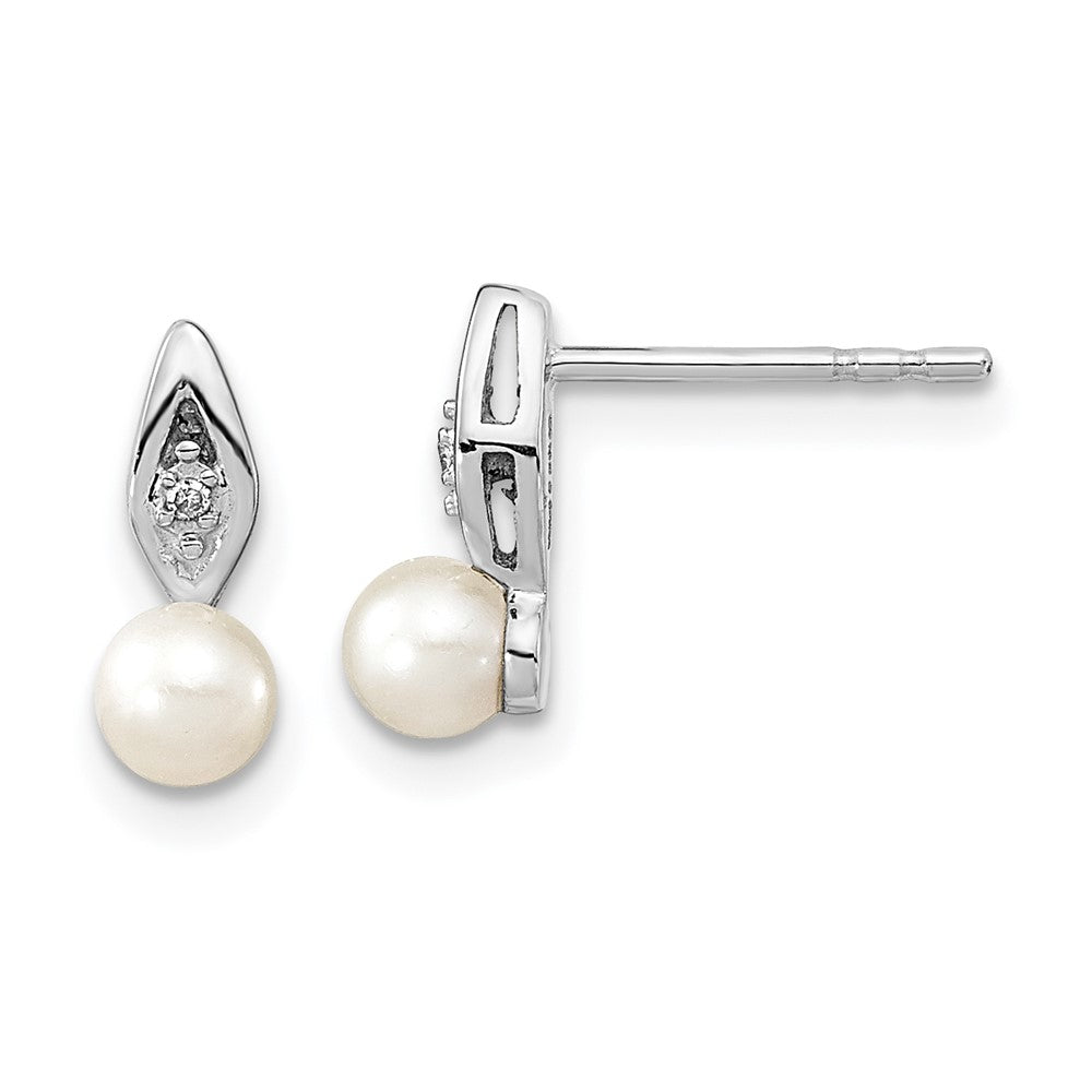 14K White Gold FWC Pearl and Diamond Post Earrings