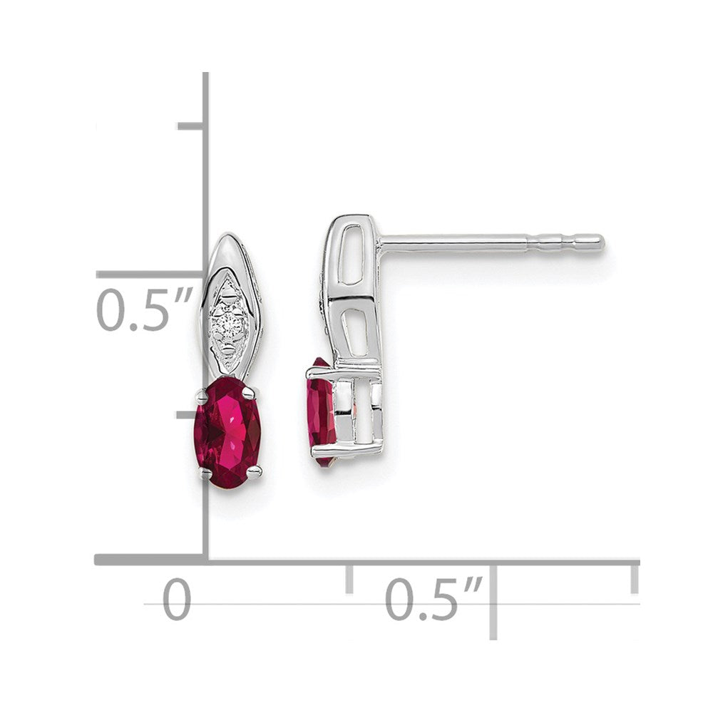 14K White Gold Ruby and Diamond Post Earrings