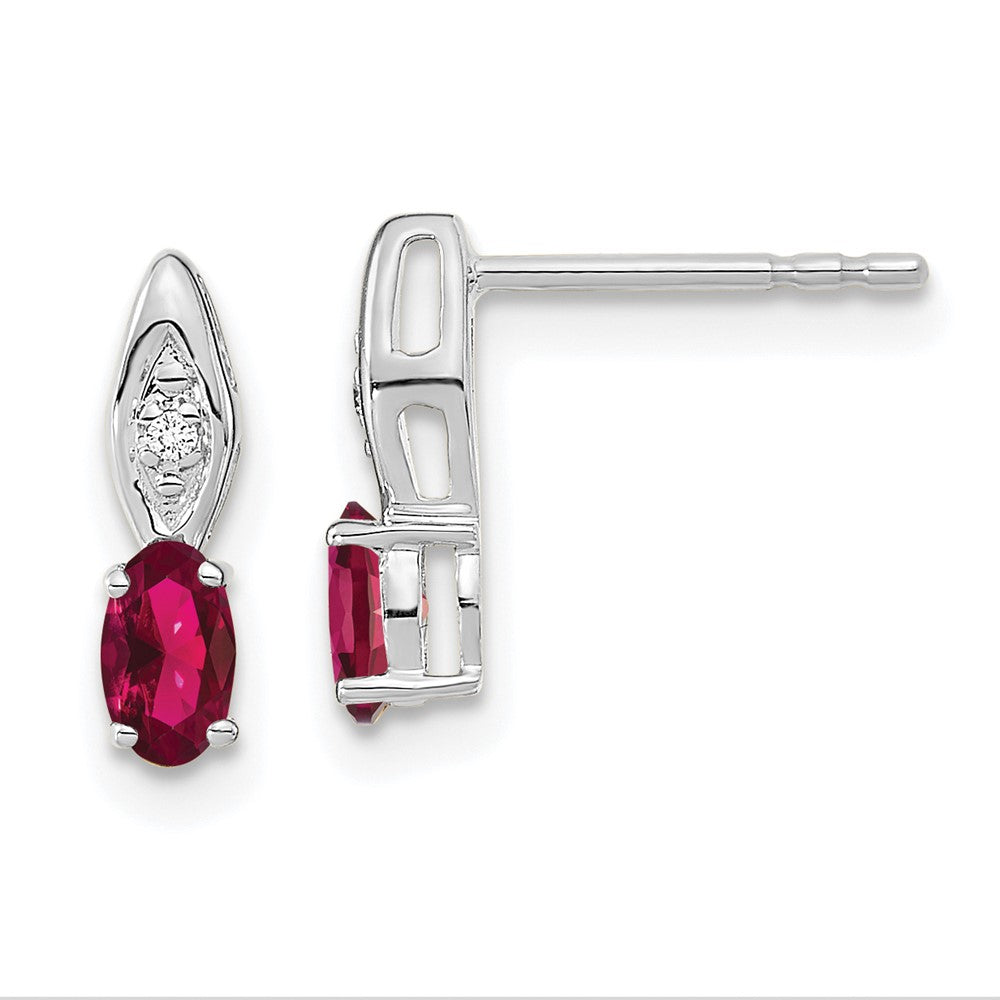 14K White Gold Ruby and Diamond Post Earrings