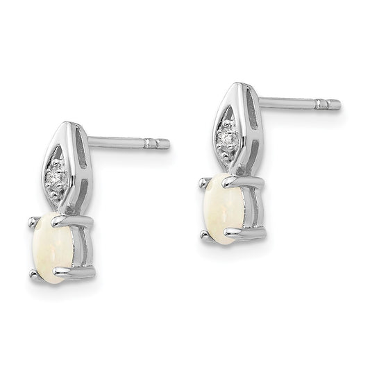 14K White Gold Opal and Diamond Post Earrings