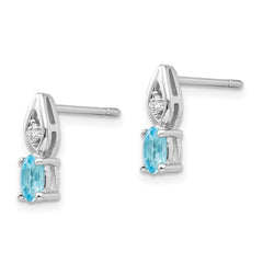 14K White Gold Blue Topaz and Diamond Post Earrings