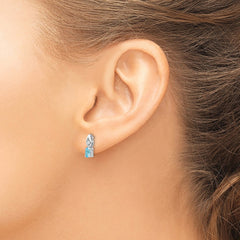 14K White Gold Blue Topaz and Diamond Post Earrings