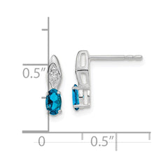 14K White Gold Blue Topaz and Diamond Post Earrings