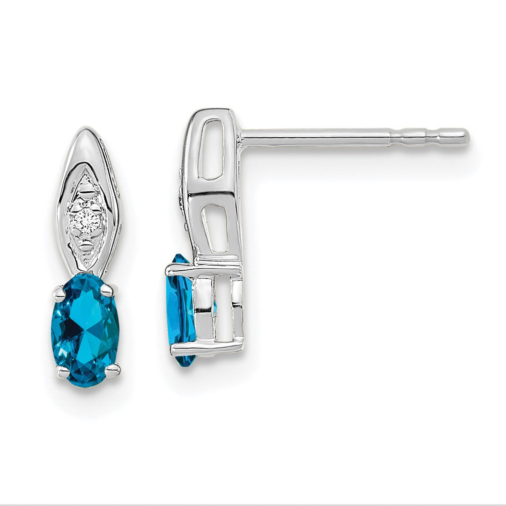 14K White Gold Blue Topaz and Diamond Post Earrings