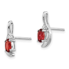 14K White Gold Garnet and Diamond Post Earrings