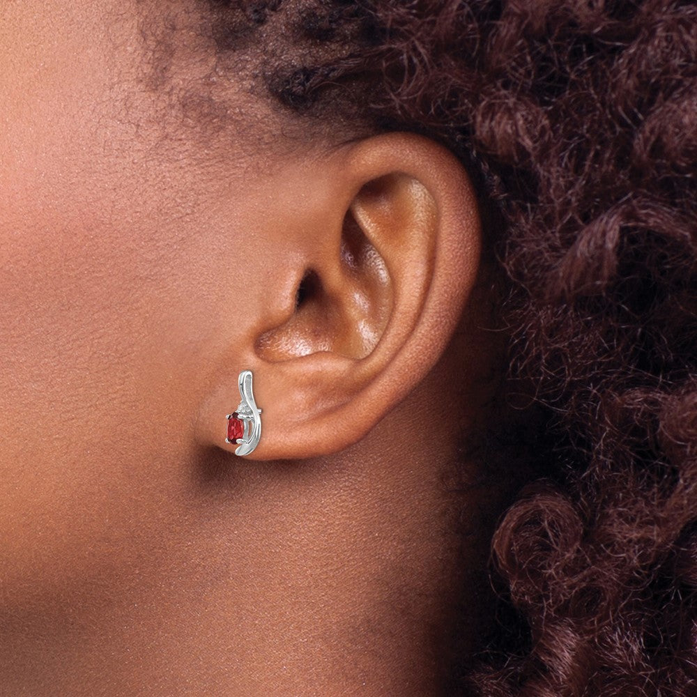 14K White Gold Garnet and Diamond Post Earrings