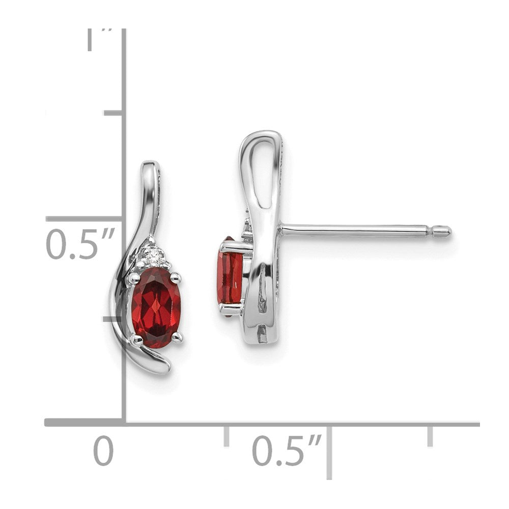 14K White Gold Garnet and Diamond Post Earrings