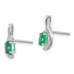 14K White Gold Emerald and Diamond Post Earrings