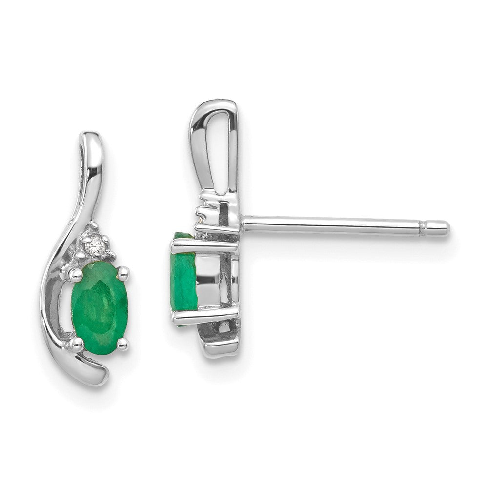 14K White Gold Emerald and Diamond Post Earrings