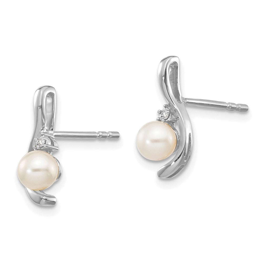 14K White Gold FWC Pearl and Diamond Post Earrings