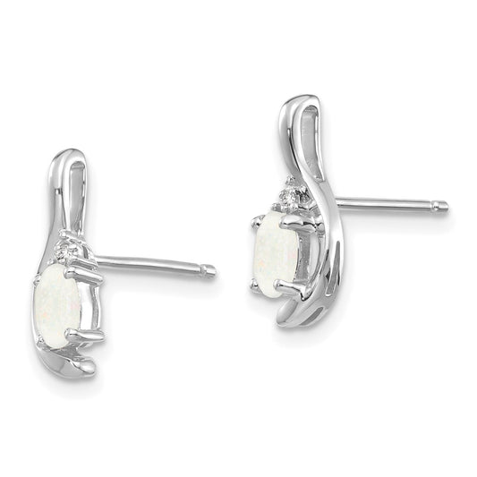 14K White Gold Opal and Diamond Post Earrings