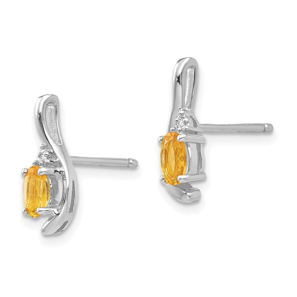 14K White Gold Citrine and Diamond Post Earrings