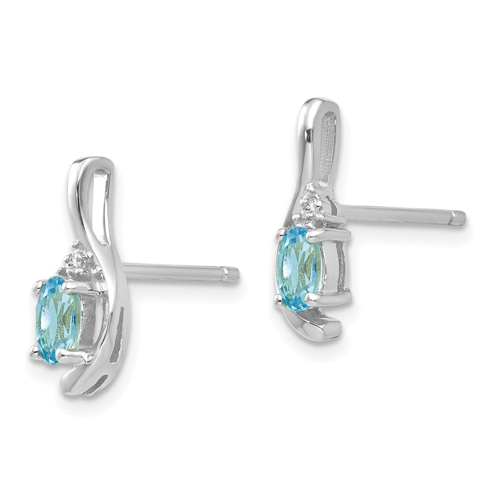 14K White Gold Blue Topaz and Diamond Post Earrings