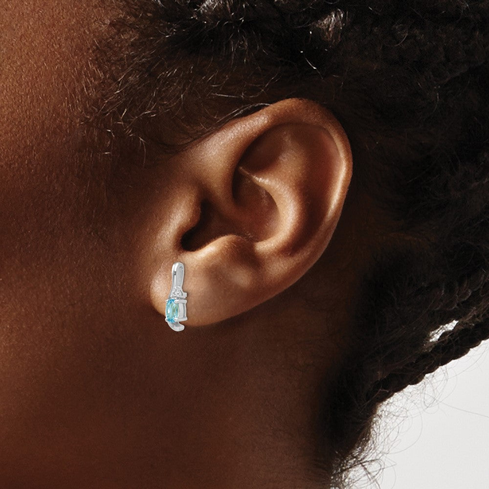 14K White Gold Blue Topaz and Diamond Post Earrings