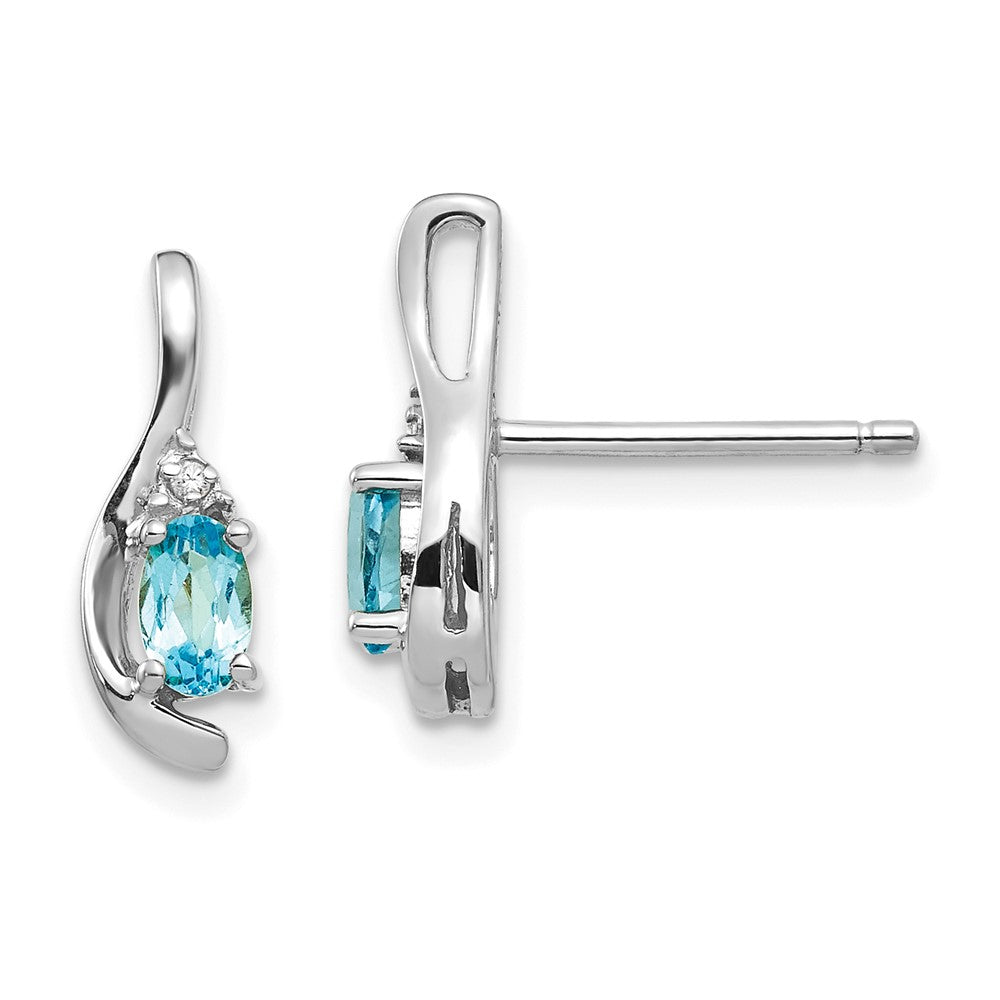 14K White Gold Blue Topaz and Diamond Post Earrings