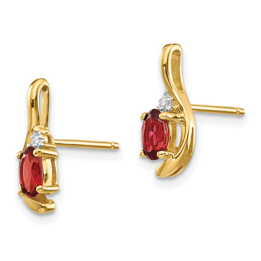 14K Yellow Gold Garnet and Diamond Post Earrings