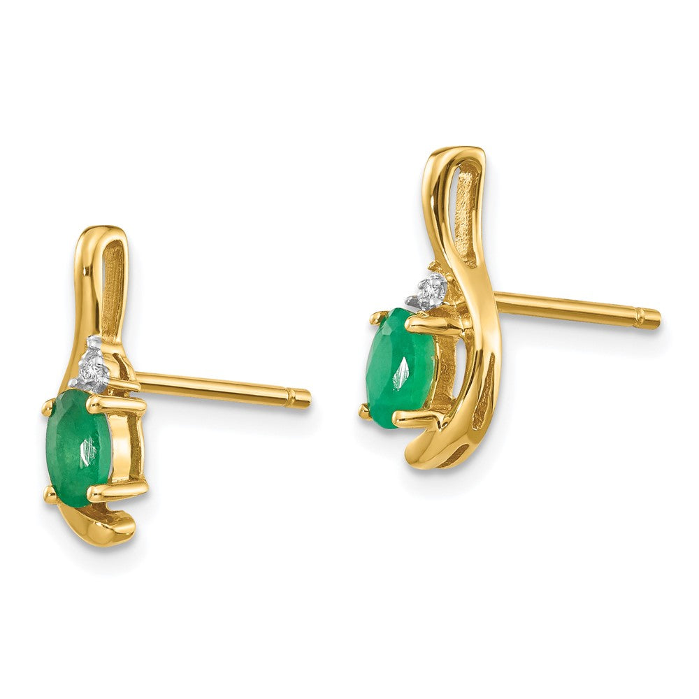 14K Yellow Gold Emerald and Diamond Post Earrings