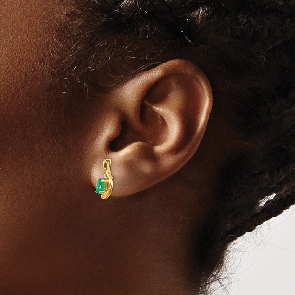 14K Yellow Gold Emerald and Diamond Post Earrings