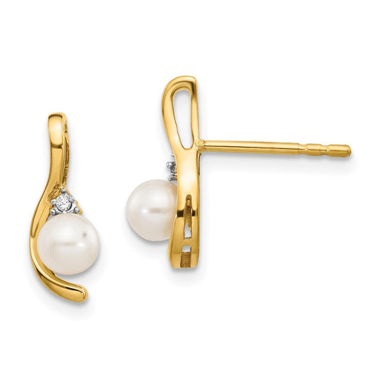 14K Yellow Gold FWC Pearl and Diamond Post Earrings