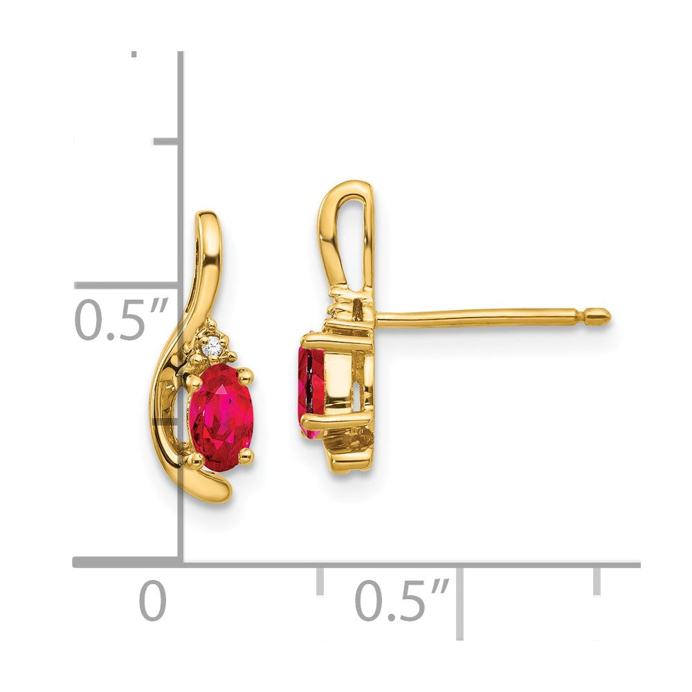 14K Yellow Gold Ruby and Diamond Post Earrings