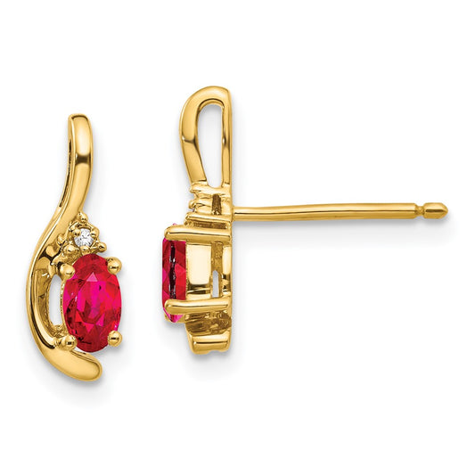 14K Yellow Gold Ruby and Diamond Post Earrings