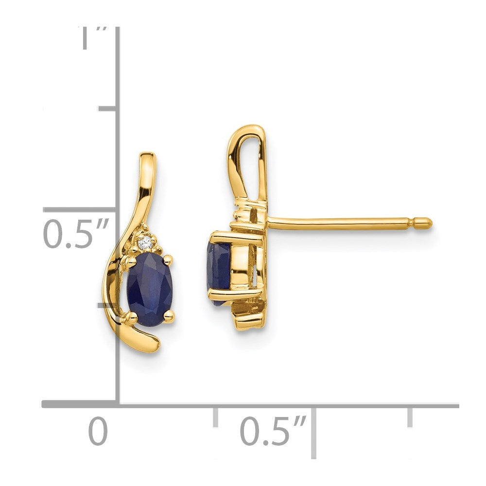 14K Yellow Gold Sapphire and Diamond Post Earrings