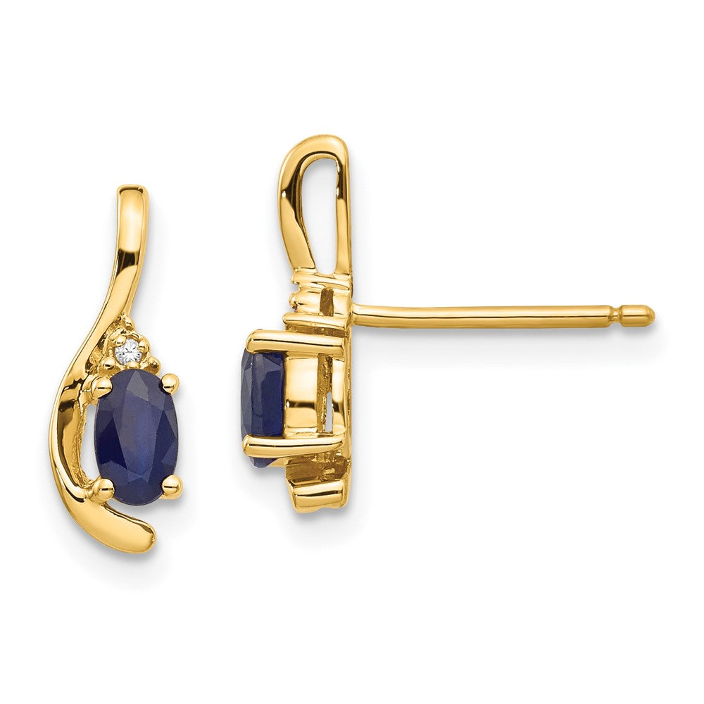 14K Yellow Gold Sapphire and Diamond Post Earrings